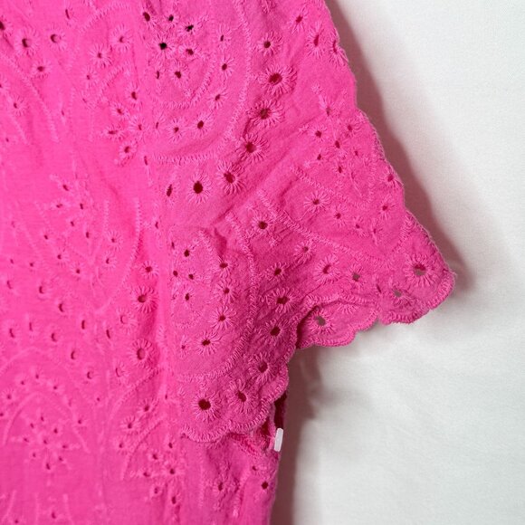 Staccato Pink Eyelet Lace Ruffle Neck Short Sleeve Blouse Top Small - Picture 8 of 8